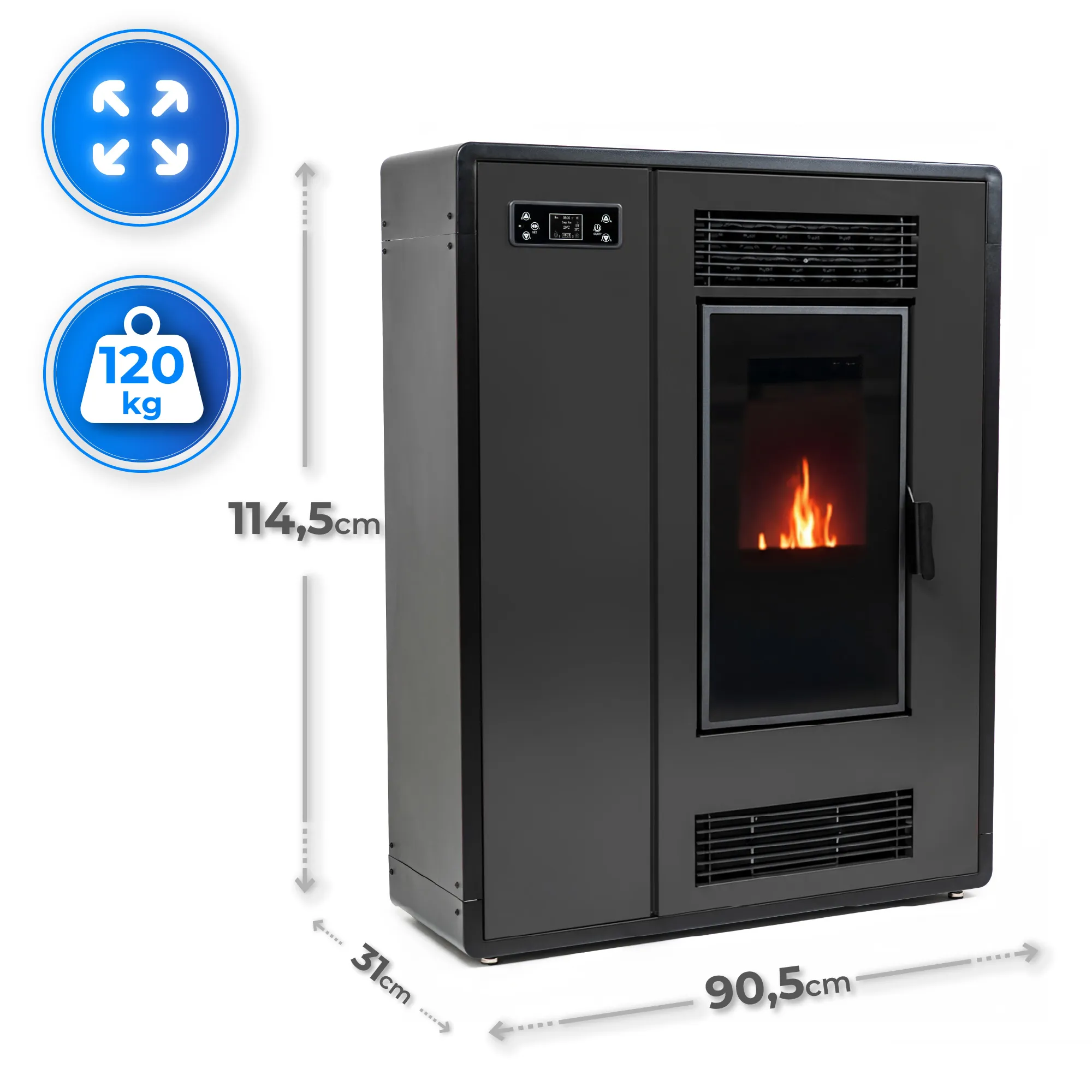 Specificaties van de THUNDER ARIA-BLACK pelletkachel 12 kW