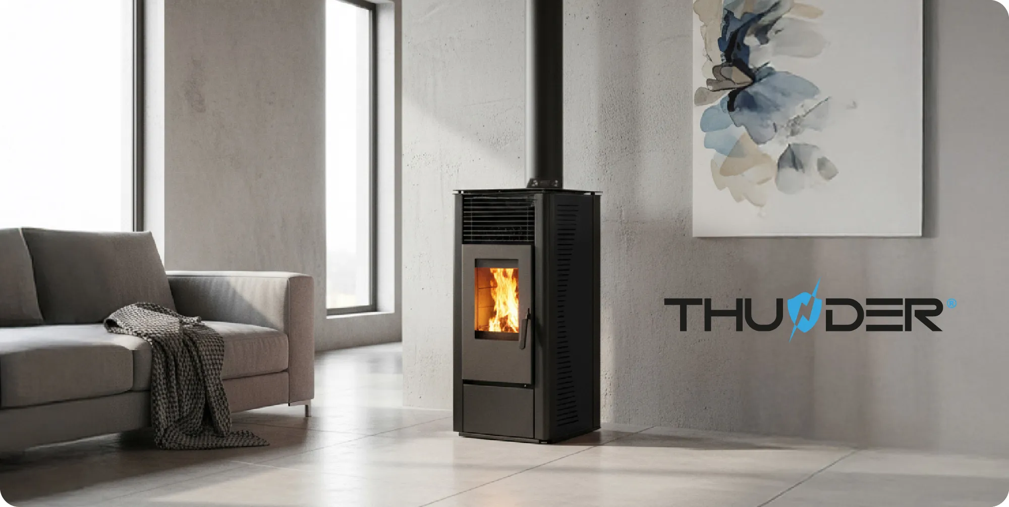 Vrijstaande pelletkachel 12 kW – THUNDER ARIA-BLACK