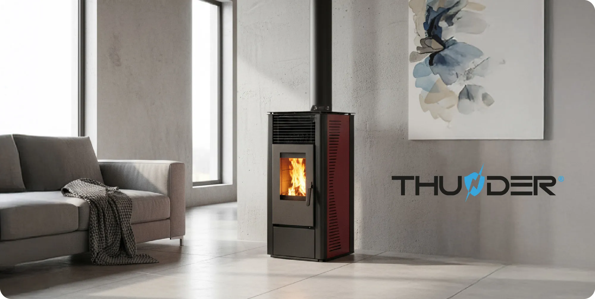 Vrijstaande pelletkachel 12 kW – THUNDER ARIA-BLACK