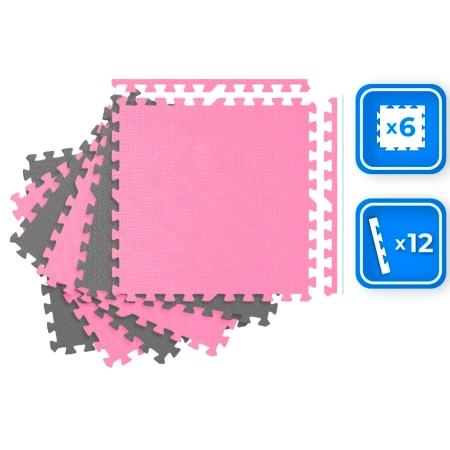 Roze-grijze puzzelmatten 60x60cm THUNDER